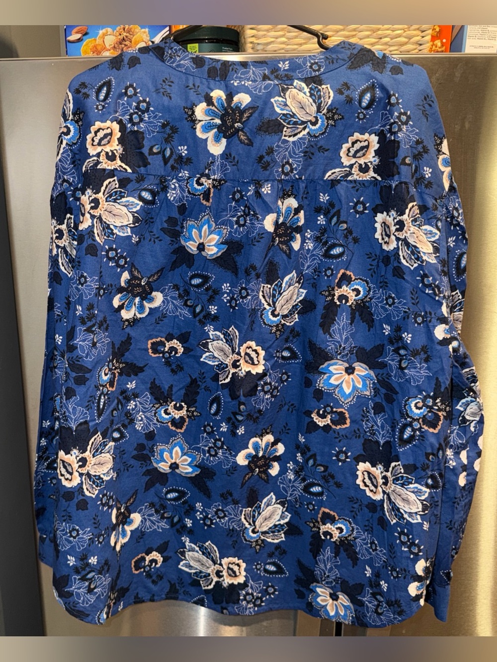 Lane Bryant Blue Floral Ruffle Button Up Shirt Womens size 18 Long Sleeve NEW 18